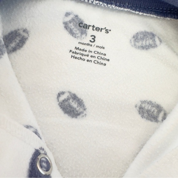 Carter’s Baby Boy Football Fleece One Piece Zip Up Footies Onesie Pajama Size 3M - Picture 3 of 4